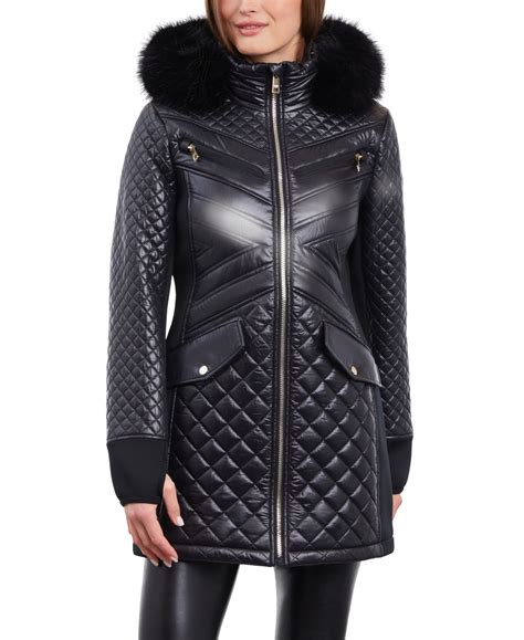 michael kors faux-fur-trim hooded quilted coat|Michael Kors quilted fur coat.